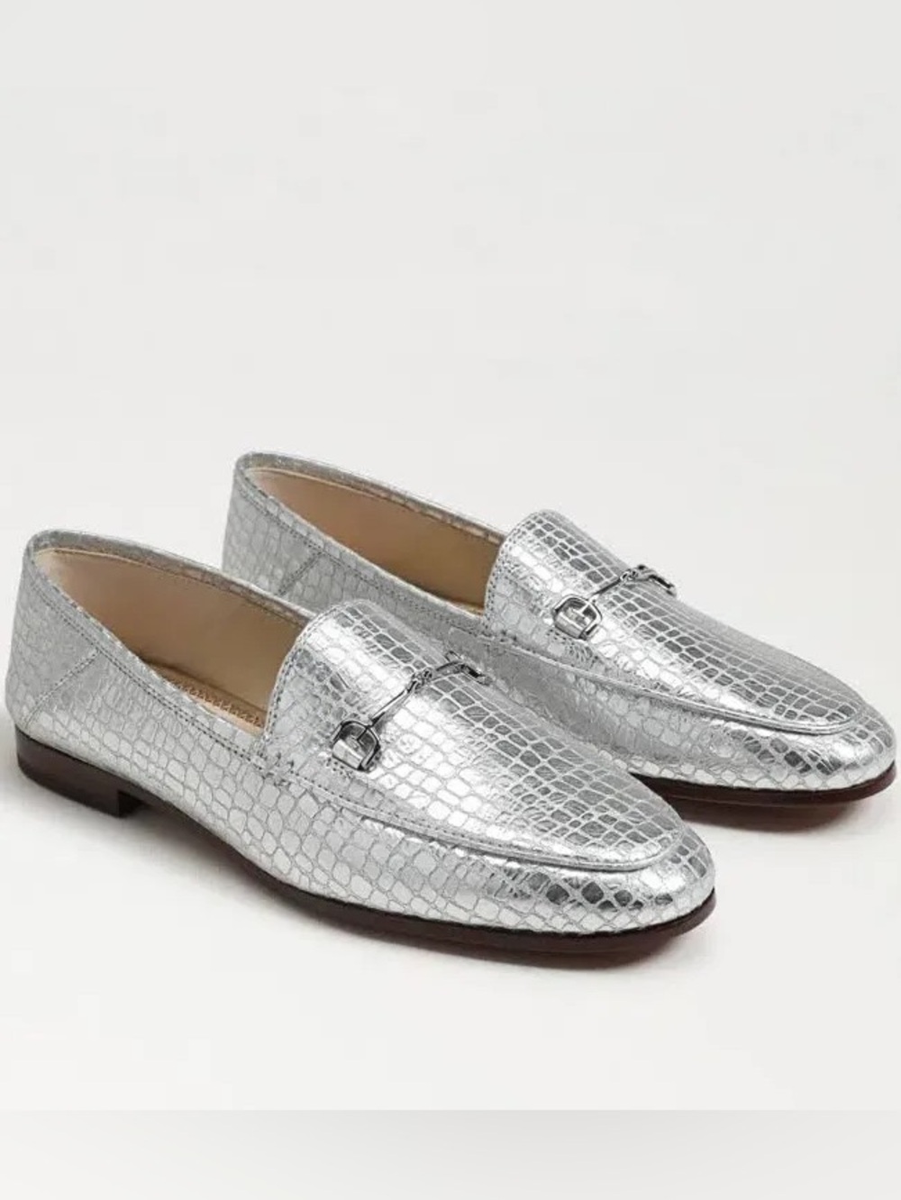 Sam Edelman Loraine Glamour Silver Metallic Croc Loafer Size 10.5 NEW